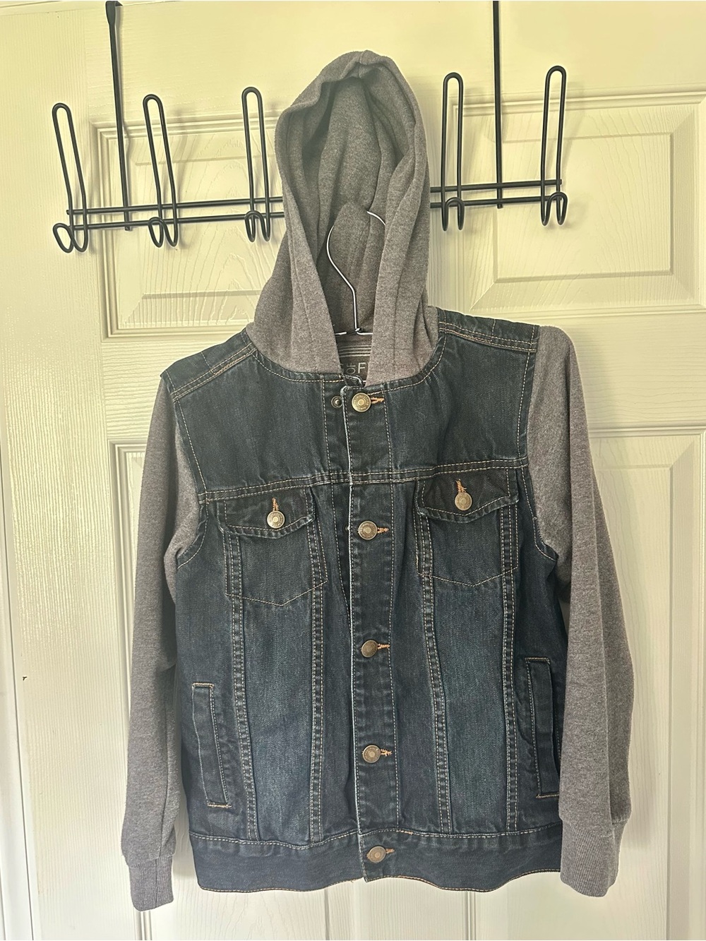 Ring of Fire Dark Youth MED Blue Denim Jacket with Gray Hoodie